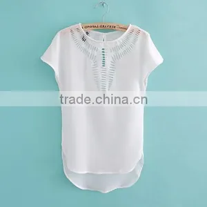 2015 Stylish Lady Women's Casual Front Hollow Out O-neck Batwing Sleeve Chiffon Blouse EU000031 thumbnail-5