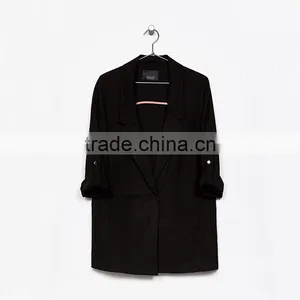 Career Ladies Medium Length Loose Fit Solid Linen Spring Blazers Womens thumbnail-6