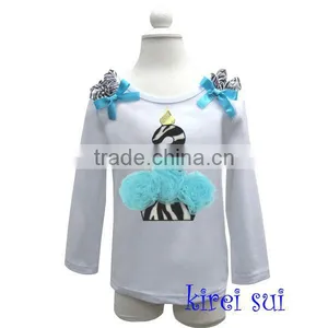Girls 3rd Birthday Zebra Cupcake White Long Sleeves Shirt 1-7Y thumbnail-1