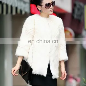 2013 New Product Wholesale White Long Real Rabbit Fur Coat thumbnail-1