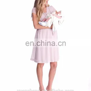 Blush Pink Pleated Maternity Dress Nursing Breastfeeding Clothes thumbnail-5