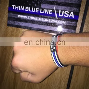 Thin Blue Line Silicone Bracelets With USA Flag thumbnail-6