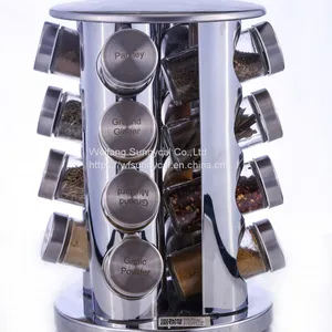 16 Jars Revolving Countertop Spice Rack Stainless Steel Seasoning Storage Organization for Kitchen thumbnail-3