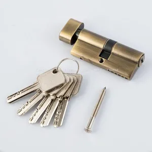 Antique Brass Color Oval Shaped Thumbturn Single Open Euro Profile Brass Lock Cylinder thumbnail-4