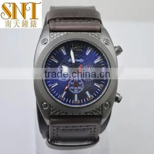 Wrist Men Watch Luxury Leather Genuine Japan Movement Quartz With 3 Eyes Business Gift thumbnail-1