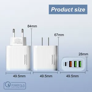 Travel 15w Display Phone Charger 3 USB Port+pd 3A Max Smart Fast Charger Travel Wall Charger Adapter thumbnail-2