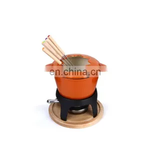 Cast Iron Chocolate Fondue Pot Set Person With Forks thumbnail-2