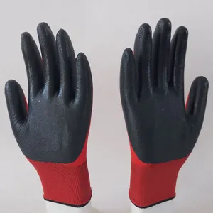 Red Polyester Knitted Black Nitrile Palm Coated Safety Work Gloves Abrasion-resistance Anti-slip Breathable thumbnail-4