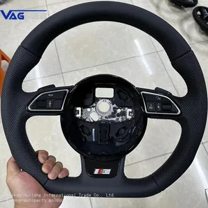 For Audi A4 A5 A6 2008-2016 Black Stitching Punched Leather RS/S Logo Steering Wheel With Button Shift Paddles Assembly thumbnail-1