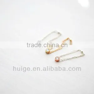 Delicate Double Chain Ring With Precious Gemstone thumbnail-1