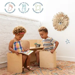 Children's Wooden Table and Chair Safe Arc Angle Multifunctional Desk and Chair Set thumbnail-3