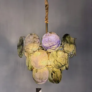 Iridescent Murano Glass Disc Tiered Chandelier - Chrome, 5 Colors E14 thumbnail-1