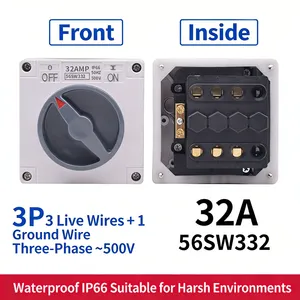 Lockable IP66 Waterproof Rotary Isolator Switch, 10A 32A 1-4 Pole Single/Three Phase Isolation Disconnect Switch thumbnail-3