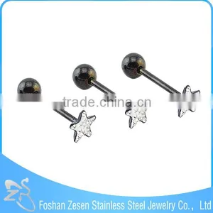 316L Black Steel White Crystal Heart Tongue Plug Body Jewelry thumbnail-2