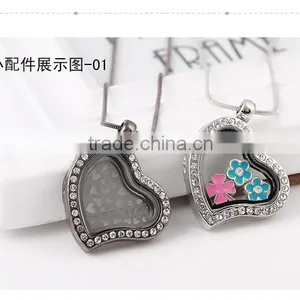 Crystal Rhinestone Heart Shaped Floating Charm Locket Pendant Without Chain thumbnail-3