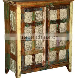 French Vintage Cabinet, Reclimed Wood Cabinets, Colorful Wooden Cabinets thumbnail-1