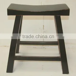 Chinese Antique Black Wooden Square Stool thumbnail-1