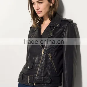 Moto Style Designed Leather Woman Women Fashion Leather Jacket thumbnail-1