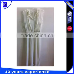 100% Polyester Fabric Pleated Solid Color Dress Ruffles Around V Neck Sleeveless Elastic Waist Elegant Latest Fashion Design thumbnail-1
