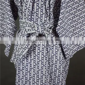 Cool Traditional Japanese Male Kimono Men's Robe Yukata 100% Cotton Men's Bath Robe Kimono Sleepwear With Belt thumbnail-3
