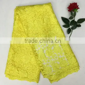 Yellow Guipure Lace/ Lace Fabric for Fashion Dress/ African French Lace for Wedding thumbnail-6