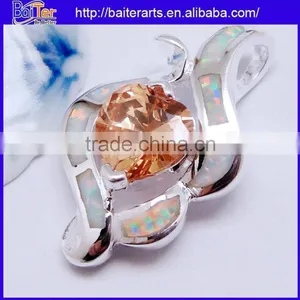 Cheap 925 Sterling Silver Pendant Necklace Fire Opal And Yellow Topaz Pendant Wholesale thumbnail-1