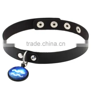 Fashion Women Man Round Zodiac Pendant Necklace Leather Chain Necklace Choker Vintage Jewelry thumbnail-1
