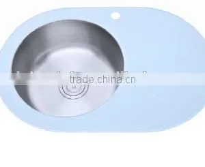 Durable Stainless Steel Bowl Tempered Glass Top Basin Sink for Kitchen With Glass Drainboard thumbnail-5