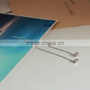 925 Sterling Silver Square Cube Zirconia Thread Line Threader Earrings thumbnail-3