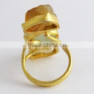 Natural Rough Stone Gold Plated 925 Sterling Silver Ring, Handmade Silver Jewelry , Wholesale Silver Jewelry thumbnail-4