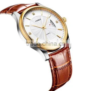 WEIDE 3 Atm Water Resistant Stainless Steel Watches Leather Wrist Straps Gold Men Watch thumbnail-5