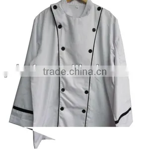 2014 Mens Double Breasted Chef Uniform Contrast Piping Chef Coat thumbnail-1