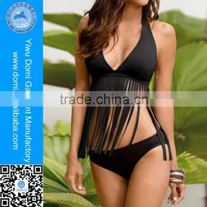 Domi Sexy Halter Fringe Bikini Solid Hot Open Girl Beach Bikini thumbnail-1