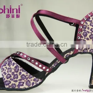 Suphini Leopard Latin Dance Shoes Purple 7.5cm Heel thumbnail-2
