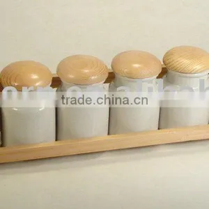 6pcs Porcelain Spice Jar With Wooden Rack/spice Bottle thumbnail-1