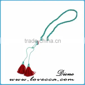 Vintage Green Stone Crystal Beads Long Necklace Tassel Boho Green Muddha Amulet Pendant thumbnail-1