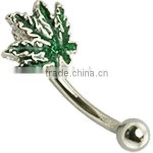 316L Steel Green Mariguana Eyebrow Ring Body Piercing Jewelry thumbnail-1