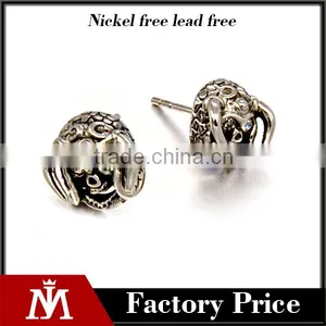 Casting Skull Stud Earrings Crystal Stainless Steel Sivler Antique Earrings for Mens Jewelry thumbnail-1