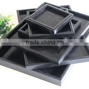 Black Rectangle Serving Wooden Tray Sets thumbnail-5