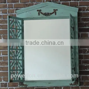 Wooden Frame Opening Window Mirror Antique Blue Shabby Chic Style thumbnail-2