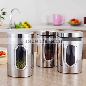 Custom Stainless Steel Tea Coffee Candy Storage Canister With Window thumbnail-1