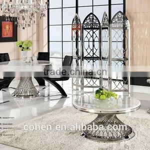European High Gloss Face Round Stainless Steel Tube Coffee Table Set With Marble Top B1071 thumbnail-2