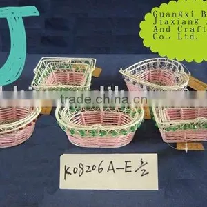 Pink Paper Rope and Pearl Woven Iron Wire Shallow Plate Gift Basket thumbnail-1