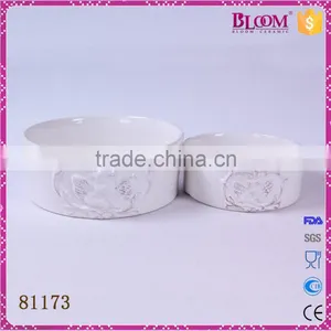White Glazed Round Ceramic Pet Food Bowl thumbnail-1