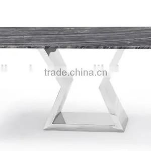 Modern Dining Table With Marble Top and Chrome Base thumbnail-2
