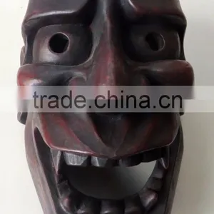 Hand Crafted Wooden Mask of Demon Wall Hanging Made In Nepal thumbnail-1
