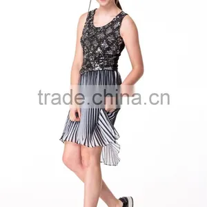 2017 New Arrival Lovely 2 Pieces Set Christmas Beaded Top and Pleated White & Black Skirt thumbnail-5