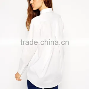 Hot Sale Slim Boyfriend Classic Point Collar White Shirt With Pleat Detail Back thumbnail-2