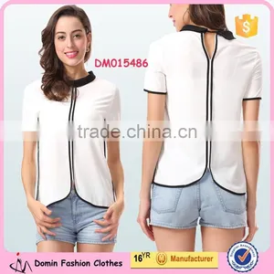 New Fashion Turtle Neck Short Sleeve Chiffon Woman Top thumbnail-1