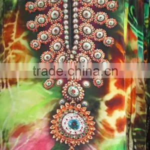 SILK DIGITAL Print Embellished Kaftan CAFTAN Tunic Poncho Blouse thumbnail-4